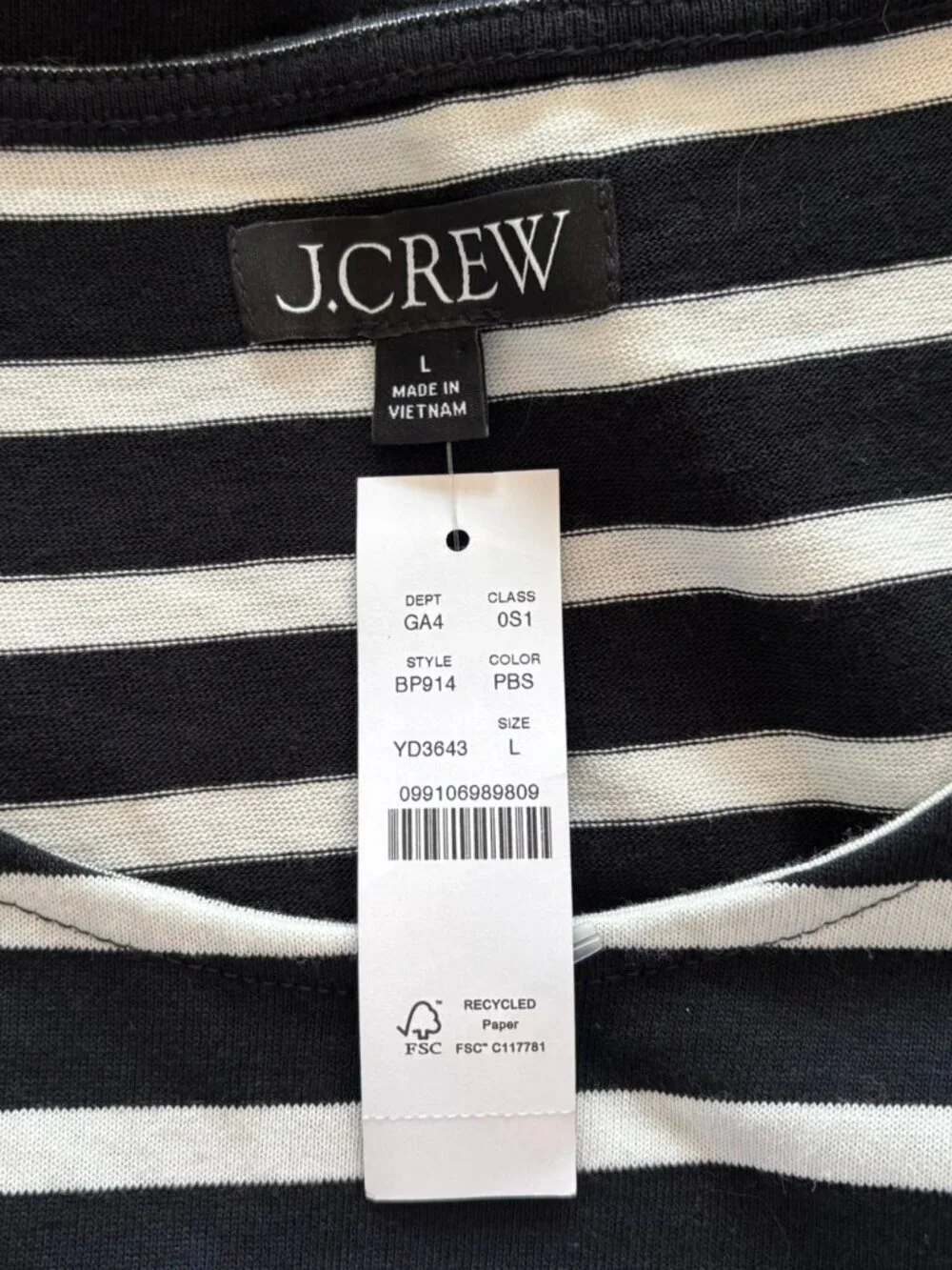 J. Crew Black & White Striped Cap Sleeve A-Line Midi Dress - Size L - NWT - Picture 4 of 5